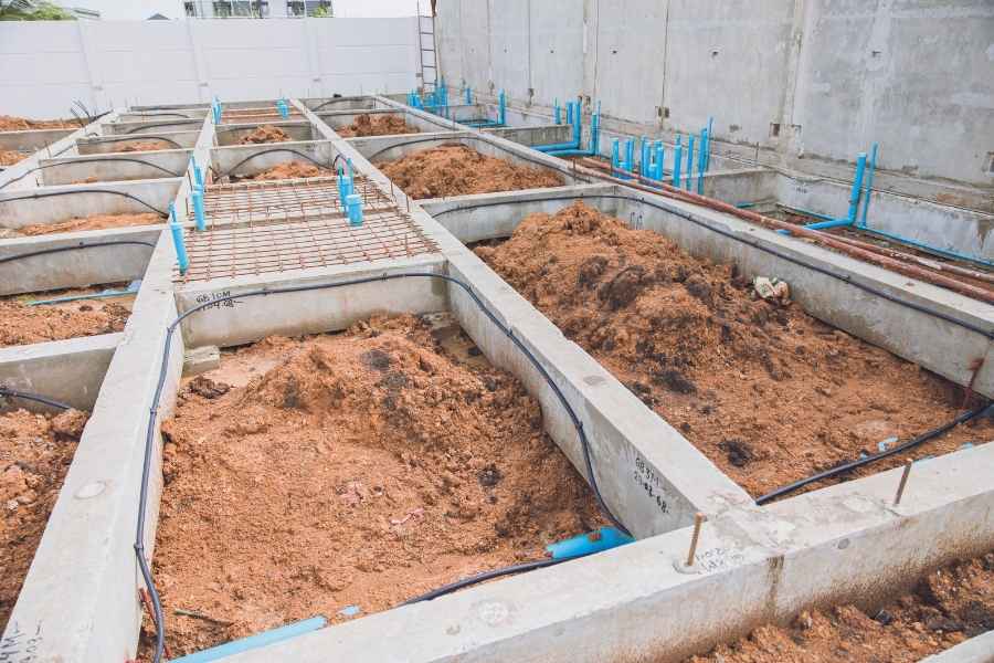 Footing foundation construction site, Shallow Foundation ground floor concrete beams structure